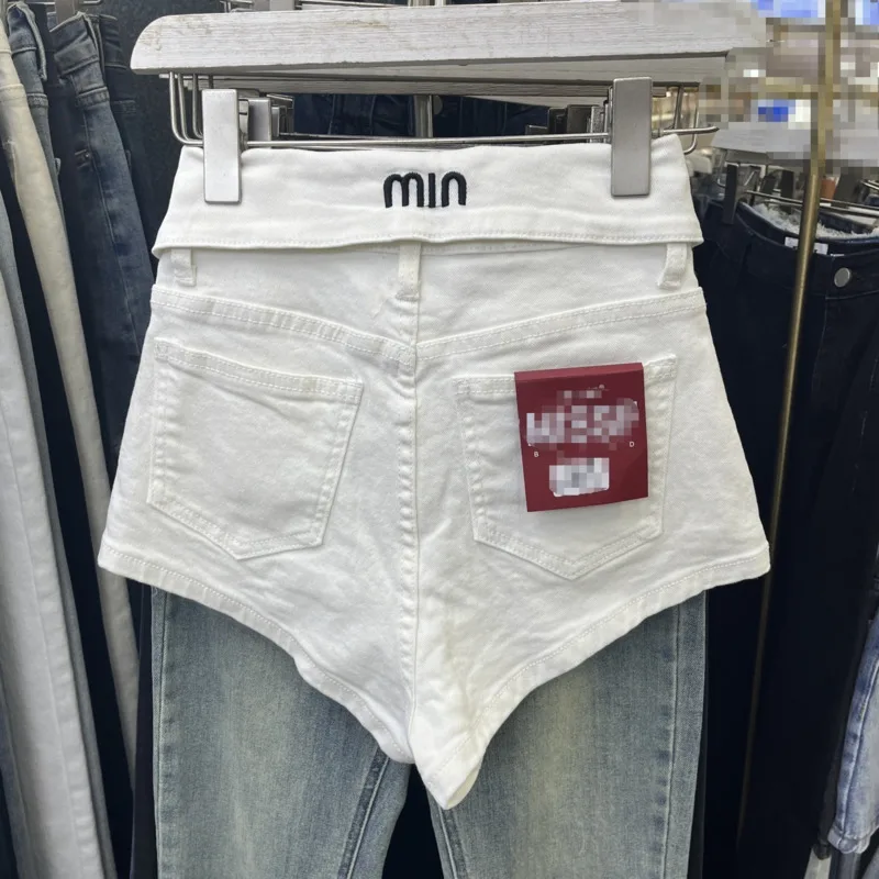 Женские джинсовые шорты широкие брюки с высокой талией и отложными карманами в