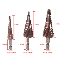 3pcsset hss co cobalt m35 spiral flute step drill bit 14 hex shank 3 12mm 4 22mm 6 24mm metal hole cutter core drill bits
