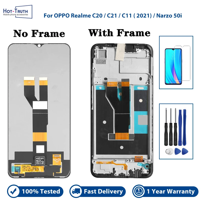 100% протестированный ЖК-дисплей для OPPO Realme C11(2021) C20 C21 Narzo 50i, сенсорный экран для RMX2185, сменный ЖК-экран в сборе