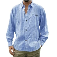 mens comfortable solid color linen long sleeve shirt spring autumn lapel cardigan button down shirts versatile bottoming shirt