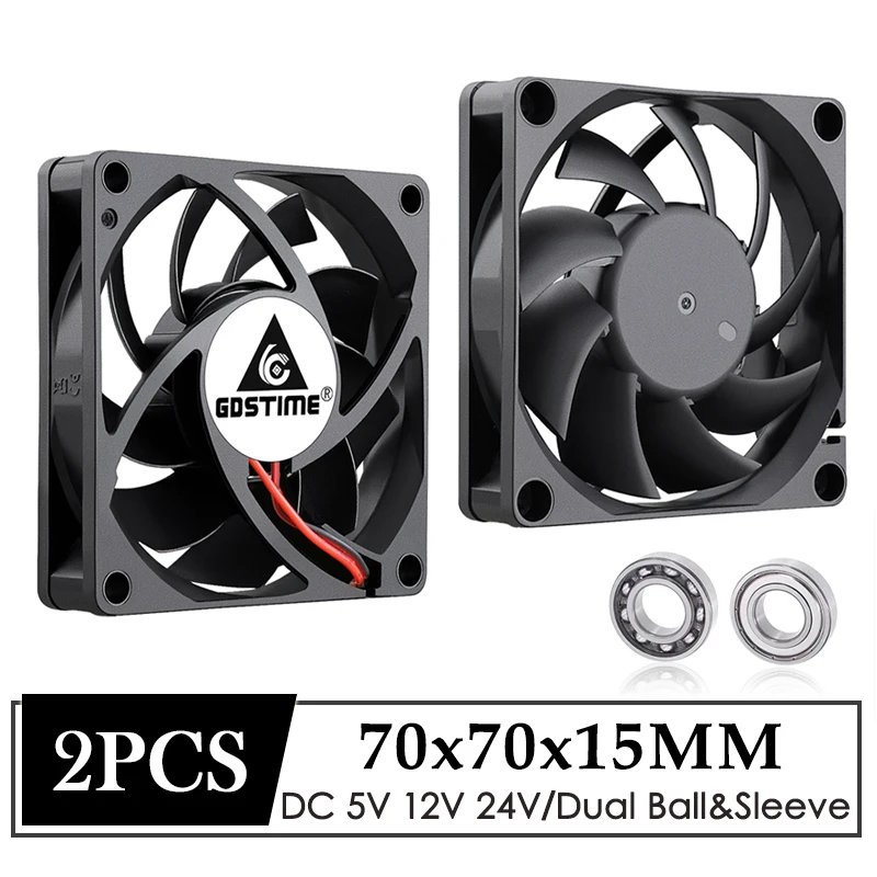 Гильза охлаждающего вентилятора Gdstime, 2 шт., 7 см, 70 мм, 7015, 5 В, 12 В, 24 В, 2 контакта, 2 провода, 70x70x15 мм