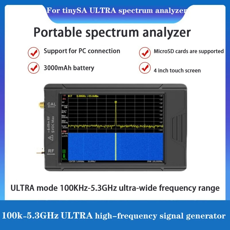 

Портативный анализатор спектра для Tinysa ULTRA, 4,0-100 ГГц, генератор высокочастотных сигналов с антенной и радиочастотным кабелем, 5,3 дюйма