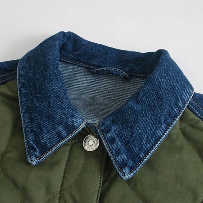 Winter Patchwork Coat Street Stitching Clothing Retro Split Denim Coat 2021 New Ladies Lapel Long-sleeved Oversized Coat