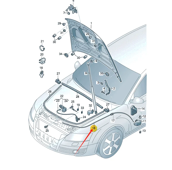 Фото Трос открывания капота 4F1823531B для Audi A6/A6 Quattro 2008-2011, S6 2008-2011, RS6 2008-2011, левый руль №2
