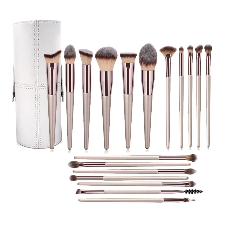 

Makeup Brush Set 18 Pcs Foundation Powder Concealers Eye shadows Blush Makeup Brush Champagne Gold Cosmetic Brushes with Holder