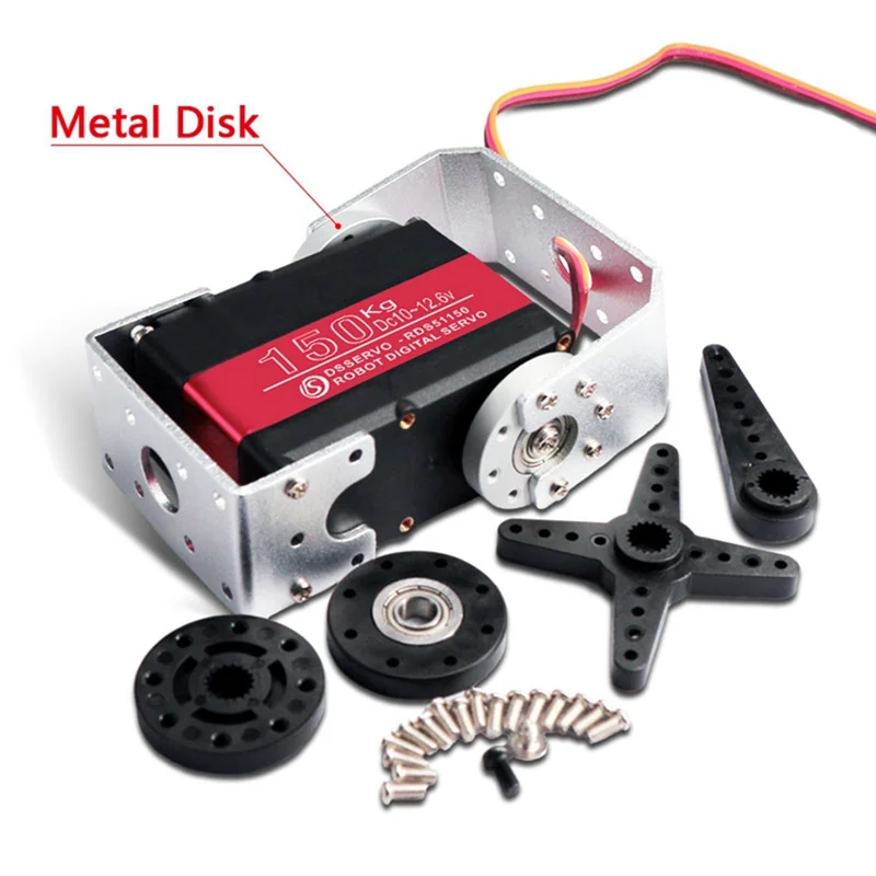 Фото Цифровой металлический сервопривод CKFAM-150KG 12V RDS51150 с двойным валом, кронштейном U-образной формы и водонепроницаемым корпусом №1