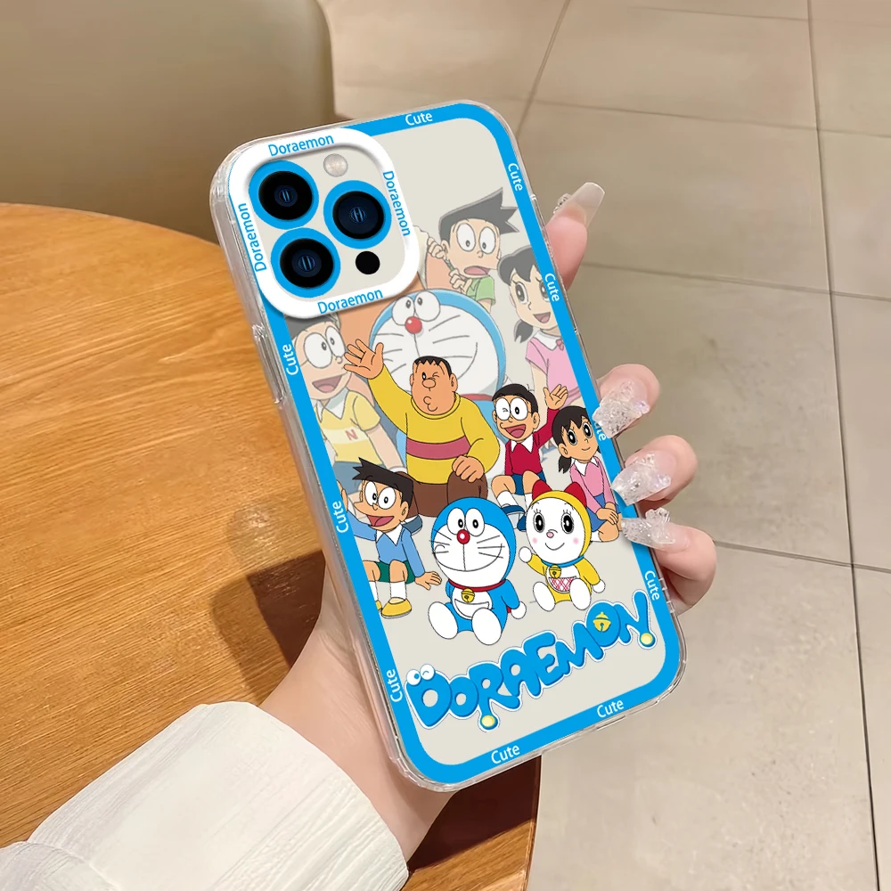 Фото Милый мультяшный аниме D-Doraemon для iPhone 12, 11, 13, 14, 15, 16 Max Pro Plus, мини-защитный чехол, прозрачная рамка №5