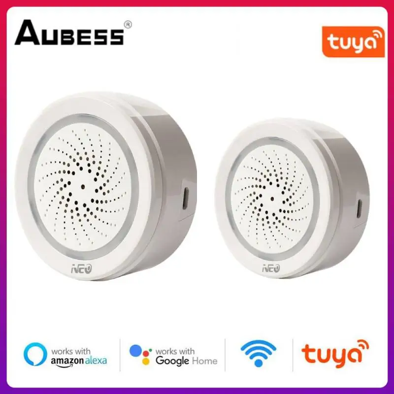 

WiFi Smart Siren 100DB Alarm Detector With Temperature And Humidity Sensor Tuya Smart Life Remote Control Work With Alexa Google