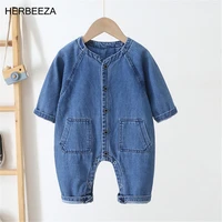 spring summer denim baby boy clothes cartoon print infant rompers cotton newborn born jumpsuit outing clothing kids wear