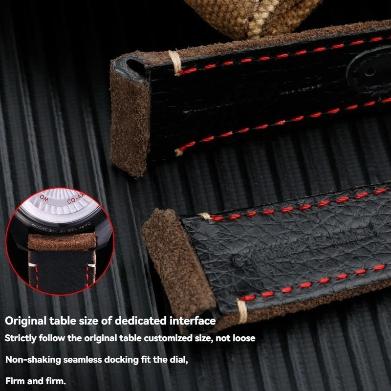 Фото Винтажный ремешок для часов из телячьей кожи 21 мм для Omega Speedmaster Dark Side of the Moon серии 311, мужской кожаный браслет черного, коричневого и серого цветов. №2