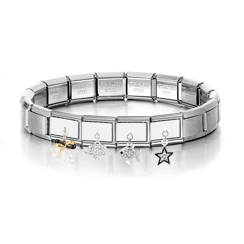 1PC Stainless Steel Charm Love Heart Cross Butterfly Pendant Italian Module DIY Splicing Links Bracelet Jewelry Findings