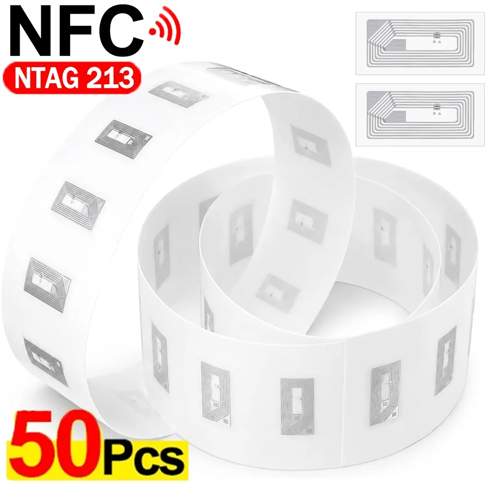 Фото 5-50 шт. антиметаллические NFC-метки NTAG 213, клейкие программируемые наклейки с чипом NFC, памятью 144 байта, для всех устройств с поддержкой NFC №1