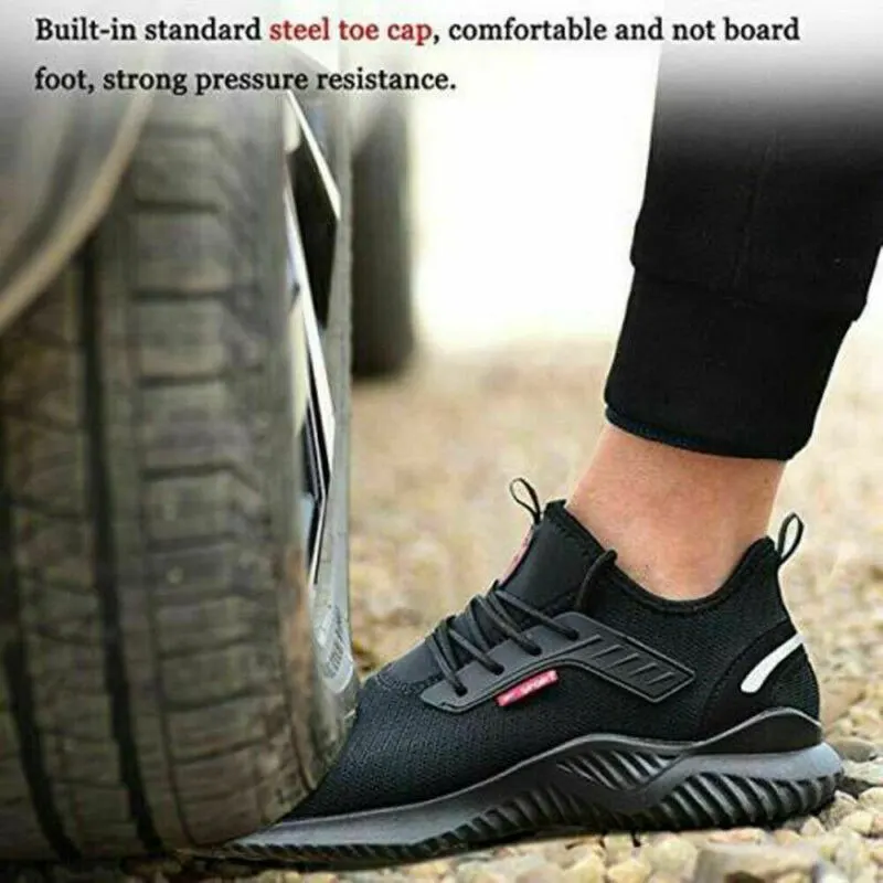 Work Black Sports UK Safety Shoes for Toe Trainers Lightweight Men Women Steel