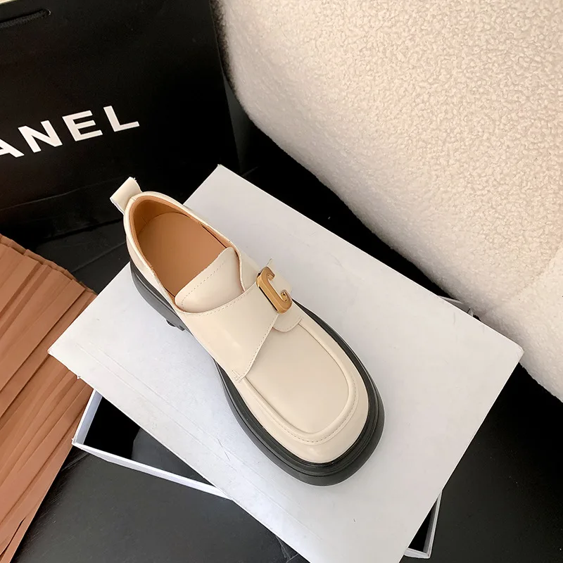 Platform Oxfords Loafers Women Buckle Deco Round Toe Splite Leather Shoes Mixed Color Casual Dress Ladies Shoes 5cm Heel