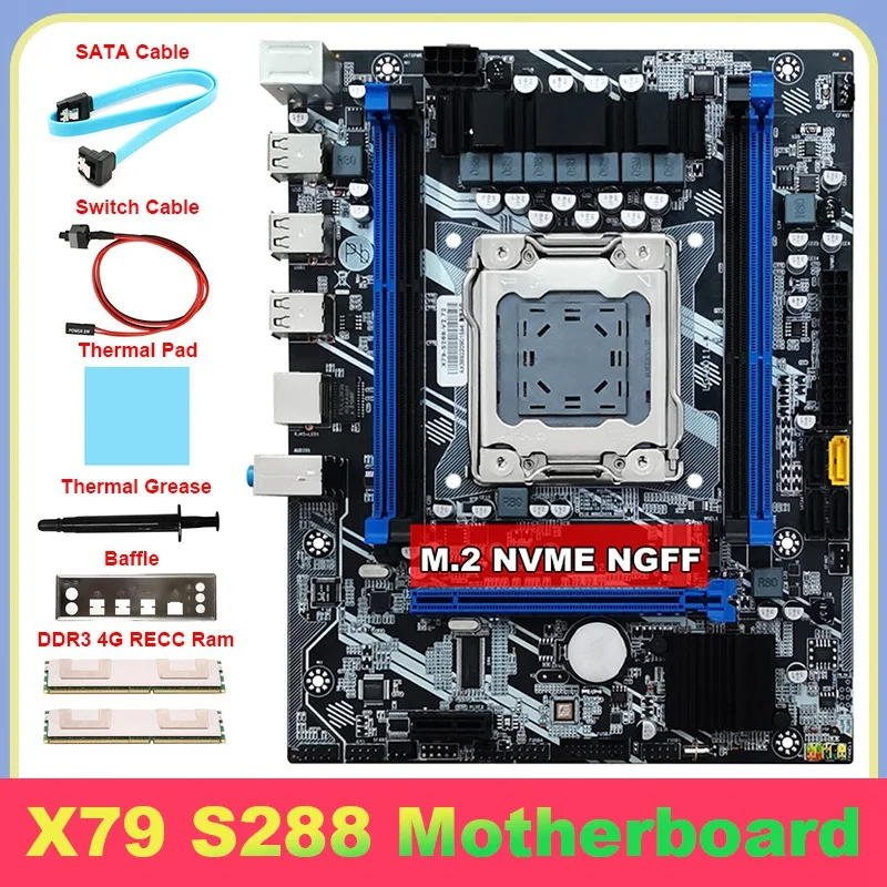 

Материнская плата X79 S288 + 2X DDR3 4G RECC RAM + SATA кабель + переключатель + перегородка LGA2011 M.2 NVME DDR3 для процессора E5 2620 2630 2650