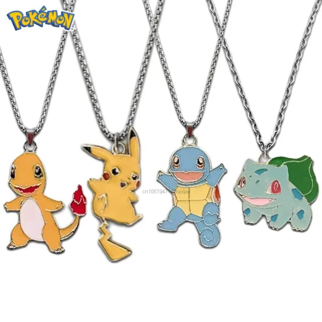 

2Pcs Pokemon Pikachu Bulbasaur Charmander Squirtle Necklace Hip Hop Kawaii Pendant Clothes Accessories Couple Chains Jewelry