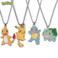 2pcs pokemon pikachu bulbasaur charmander squirtle necklace hip hop kawaii pendant clothes accessories couple chains jewelry