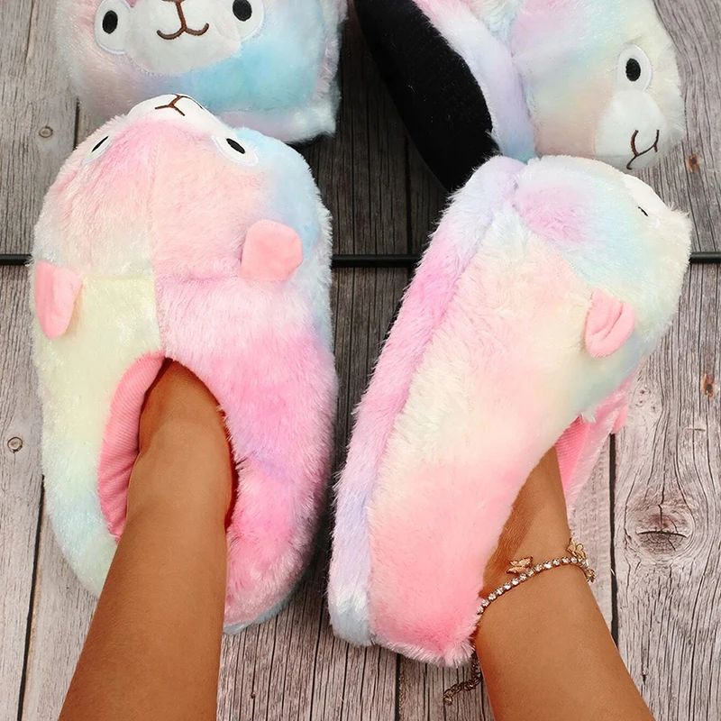 2022 All Inclusive Alpaca Cotton Slippers Fashion Women Home Slippers Winter Warm Ladies Plush Shoes One Size Fluffy Shoes