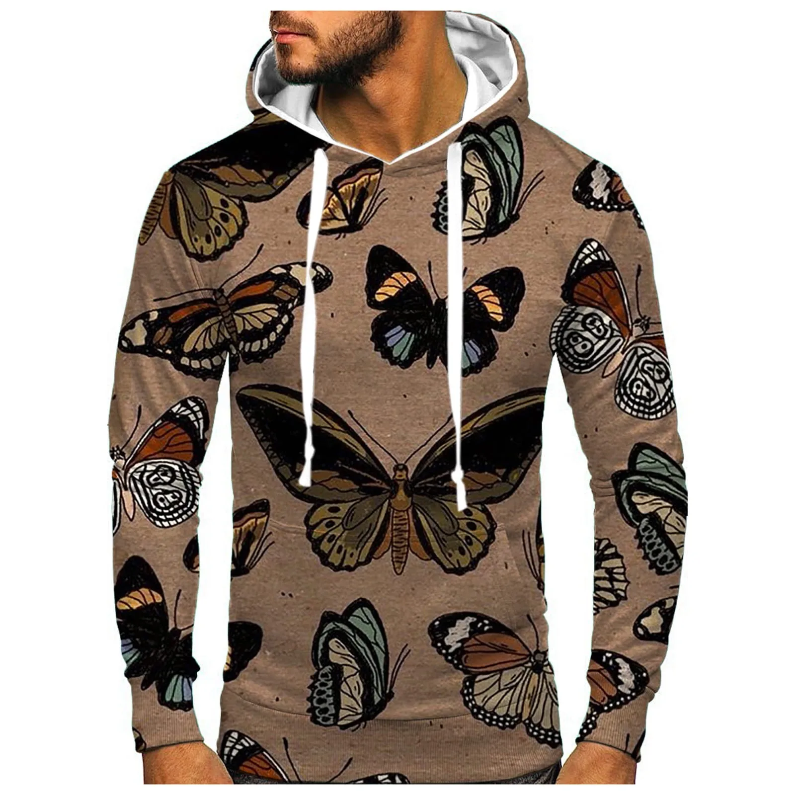 

Vintage Hoodies Men's Autumn And Winter Novelty Butterfly Printed Long Sleeve Hooded Sports Sweatshirt Hoodie With Pockets 2022