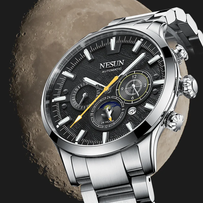 

Switzerland Luxury Brand NESUN Japan Automatic Mechanical Men's Watches Sapphire Multi-function 50M Waterproof Moon Phase N9052