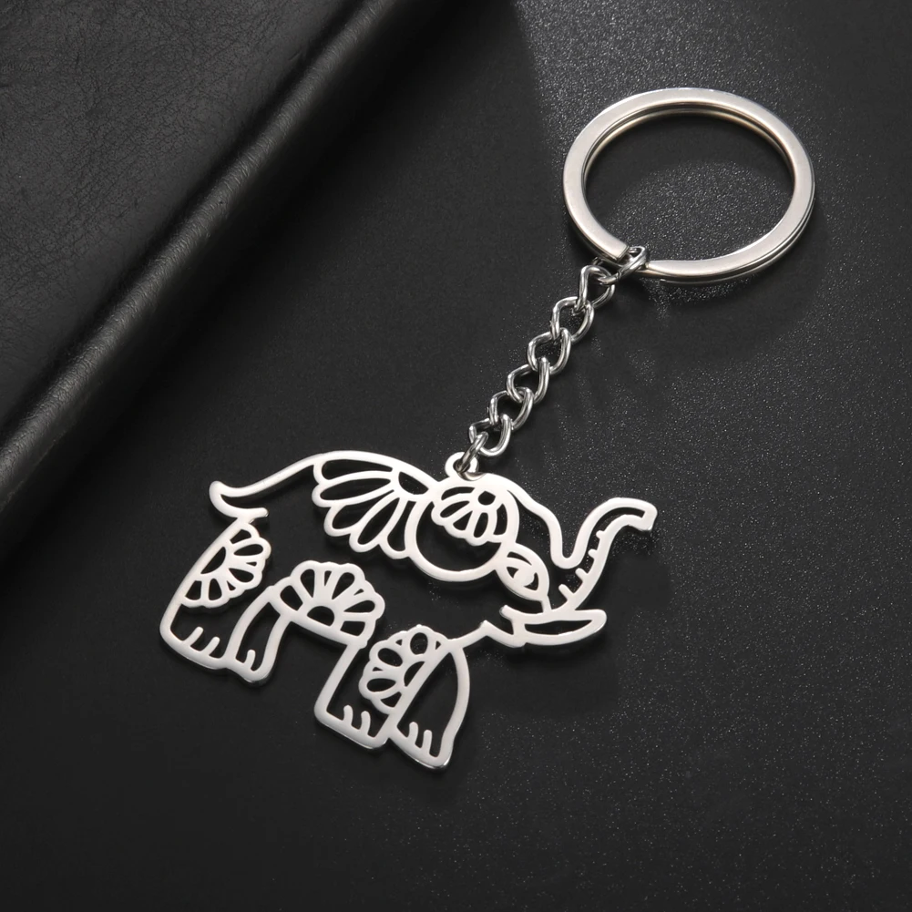 Amaxer Cute Dinosaur Keychain Tyrannosaurus Hollow Animal Key Chain Holder Ring for Girl Boys Child Stainless Steel Jewelry Gift images - 6