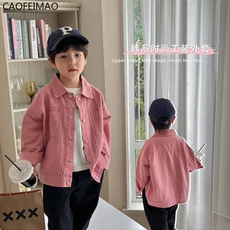 

Пиджак однотонный для мальчиков и девочек, короткая куртка-карго, детская одежда, хлопковое пальто с лацканами, весна 2023