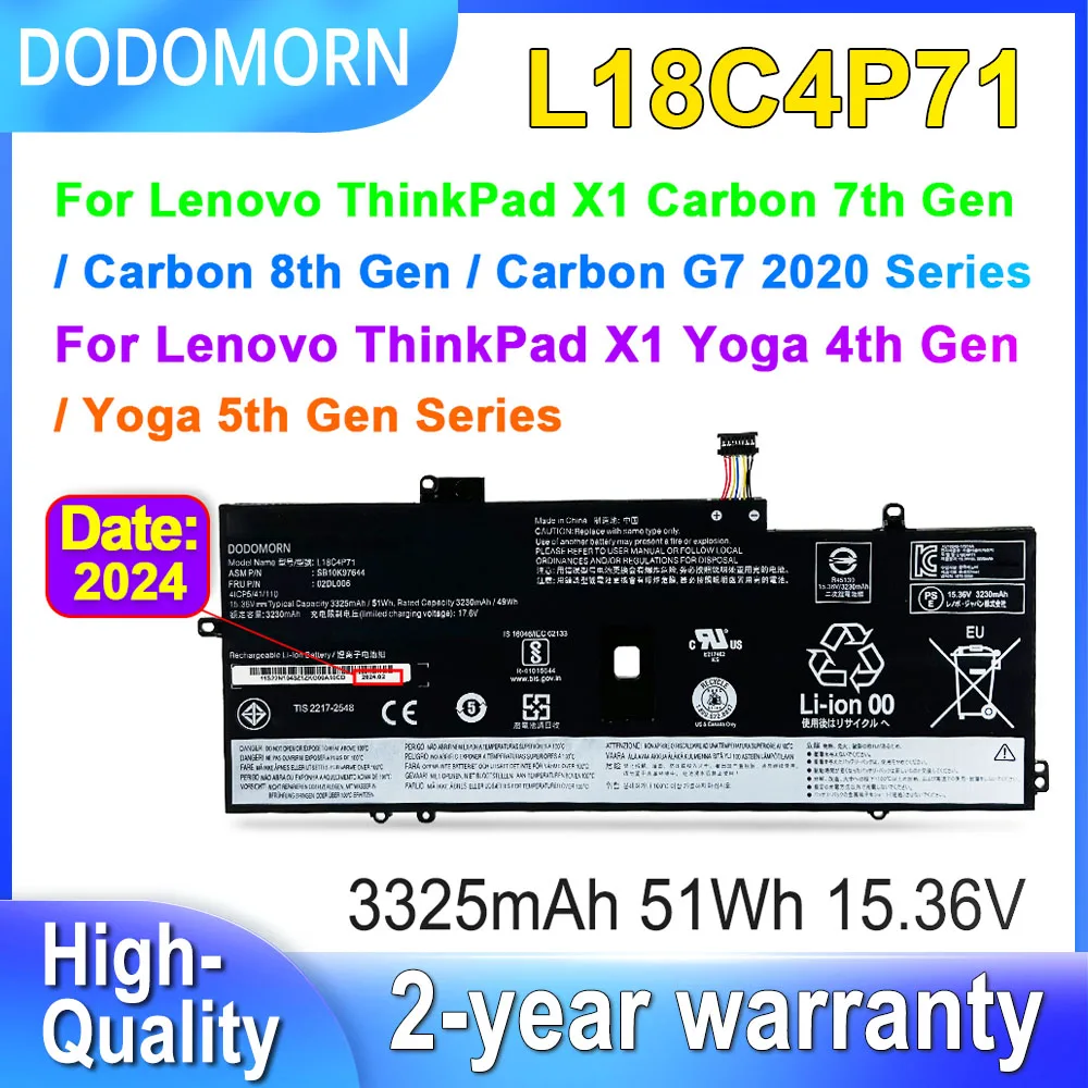 DODOMORN L18C4P71 SB10K97644 для Lenovo ThinkPad X1 Carbon 7-го/8-го поколения 2019 2020 Yoga 4-го/5-го аккумулятор