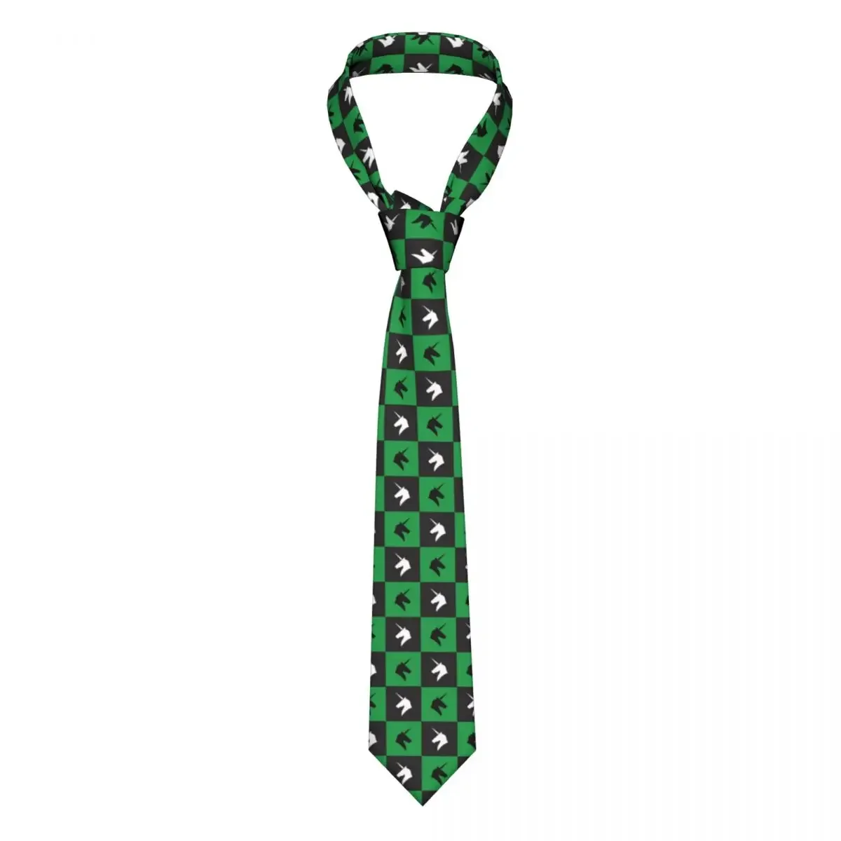 

Pattern Chessboard Black And Green Unicorn Unisex Necktie 8 cm Narrow Neck Tie for Men Daily Wear Gravatas Wedding Cosplay Props