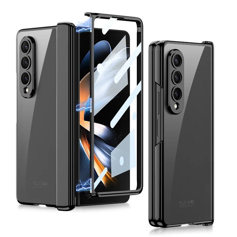 

For Samsung Galaxy Z Fold 4 5G Case Magnetic Hinge Case with Glass Film Protective Cover Transparent Plating Hard Case for Fold4