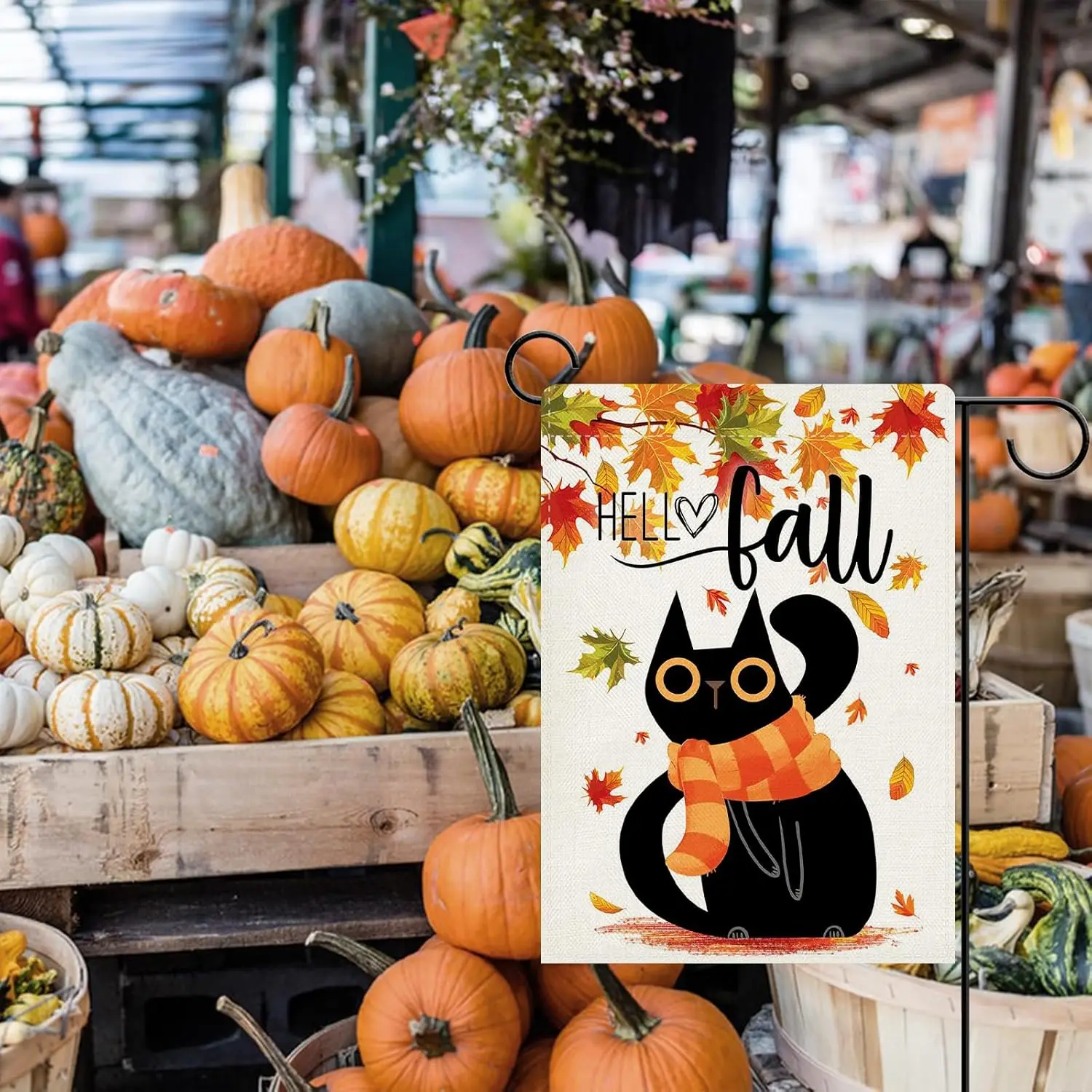 Декоративный садовый флаг Dyrenson Hello Fall с изображением черной кошки, осенние кленовые листья, украшение для двора и дома, подарок для владельца питомца, UUN (art.: 3920dbcf83a1d) - 3920dbcf83a1d