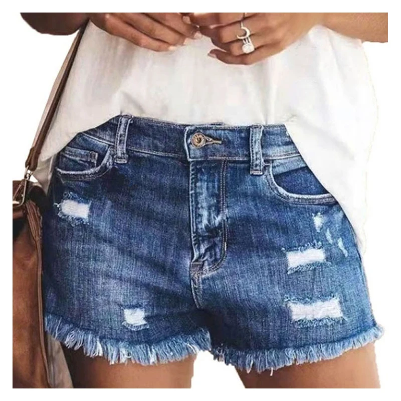 Sandro Rivers High Waist Shorts Ripped Hole Sexy Short Jeans For Women Denim Washed Fur Lined Leg Openings Pants