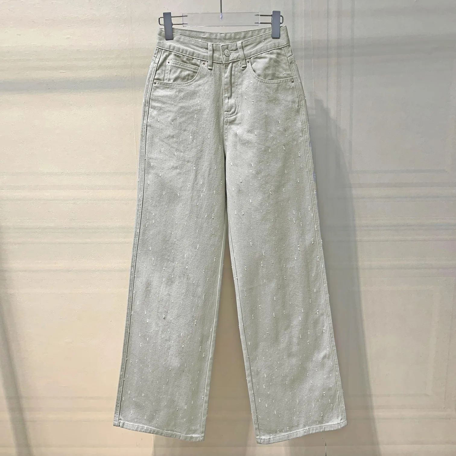 

Mm6 Margiela Women Jeans 2023 New Arrival Sesame Hole Design Wide Leg Female Denim Pants High Waist Loose Zipper Denim Trousers