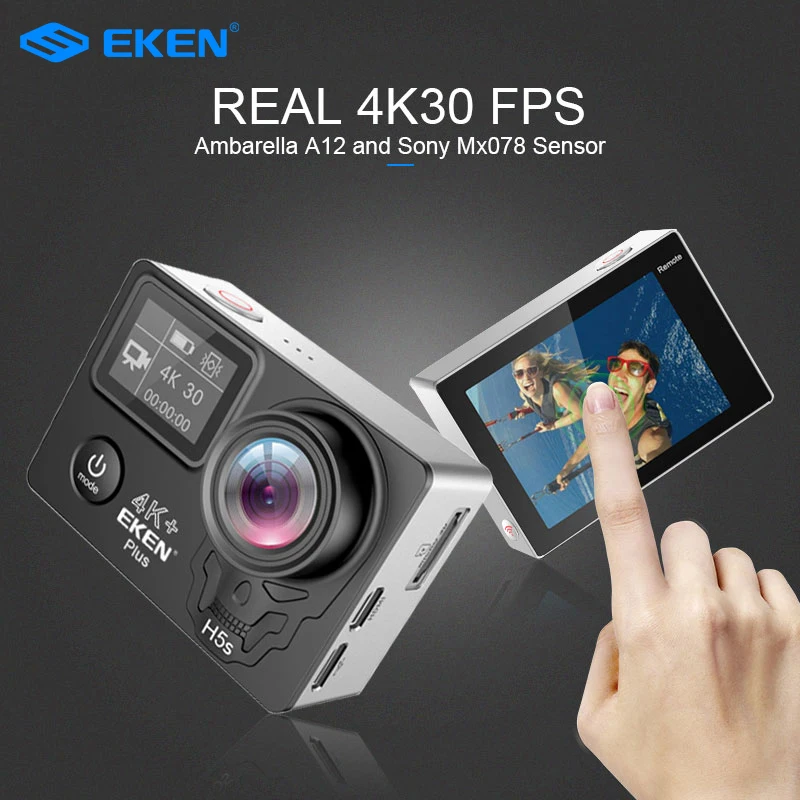 Экшн-камера EKEN H5S Plus, HD 4K, 30 кадров/с, с чипом Ambarella A12, водонепроницаемость до 30 м, сенсорный экран 2,0 дюйма, Спортивная камера EIS go
