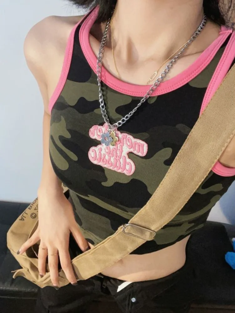 

Hikigawa Chic Fashion Women Camouflage Design Y2k Sleeveless Slim Casual Camisole Streetwear Summer Sexy Cropped Tank Top Mujer