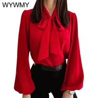wywmy spring summer simple office lady blouse female shirt bow top long sleeve casual korean ol style loose blouses women tops