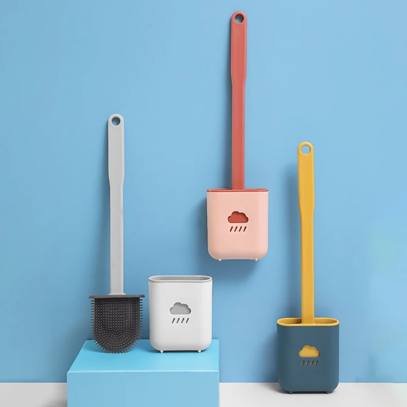 

Long Handle Toilet Brush with Holder Durable Soft Silicone Blind Angled Home Toilet Cleaning Brushes