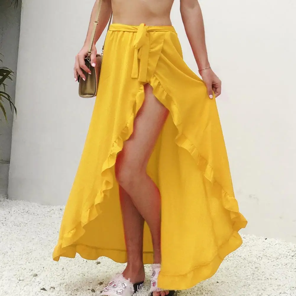 

Elegant Beautiful Slit Long Skirt Summer Skirt High Waisted for Travel