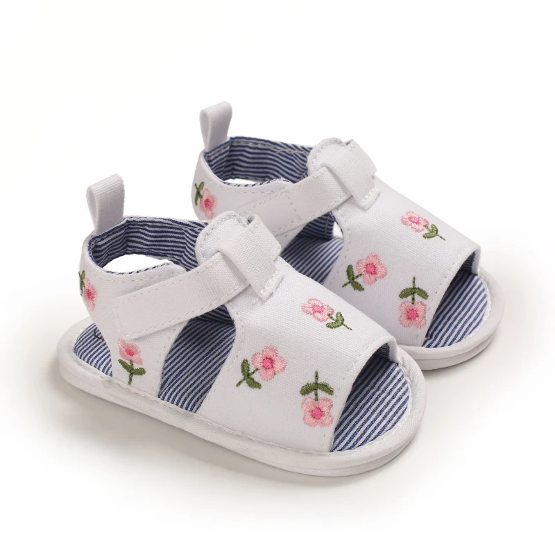 2022 Summer 0-18M Baby Girl Embroidered Lovely Sandals Soft Sole Non-Slip Infant Toddler Newborn Shoes Footwear 5 Colors