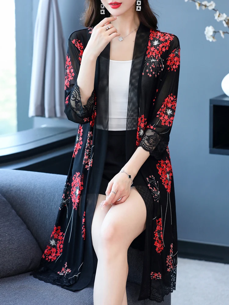 

Print Thin Cardigan Women New Spring Summer Women Clothing Half Sleeve Hollow Casual Cardigans
