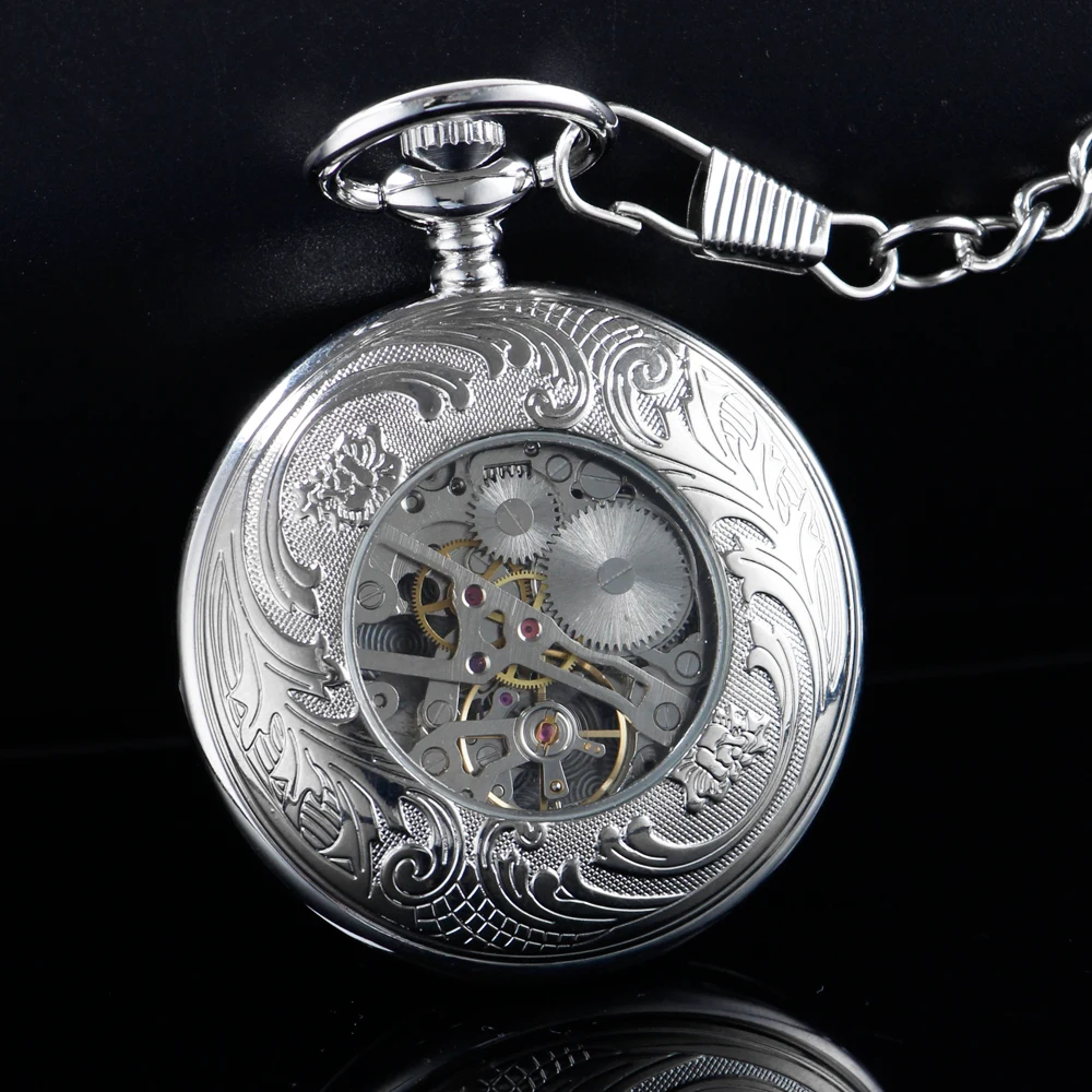 Silver Steel Red Cross Emblem Nurse Mechanical Pocket Watch Vintage Gentleman Analog Signal Clock Women Jewelry Gift