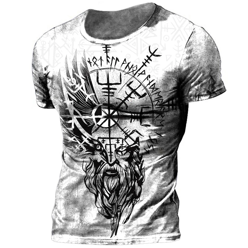 

Summer New 3D Printed Retro Viking Tattoo Men'S T-Shirt Trend Loose Short Sleeve Casual Oversized T-Shirt Men'S Clothing XXS-6XL