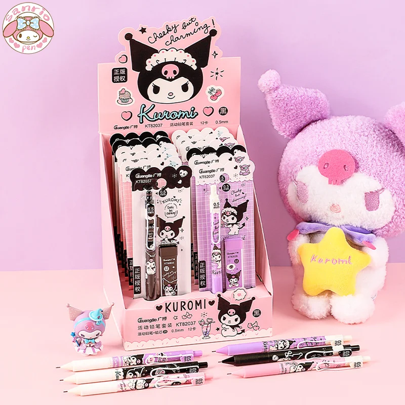 

New Sanrio12/6pcs Mechanical Pencil Cartoon Kuromi Children's Sketch Painting 0.5 Writing 2b Lead Combination Student Pencil Set