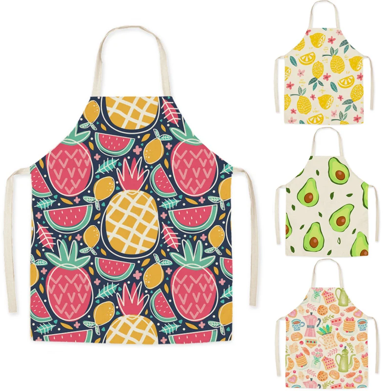

Home Cake Fruits Pattern Printed Kitchen Apron for Woman Sleeveless Linen Aprons for Cooking Home Cleaning Tool Aprons for Women