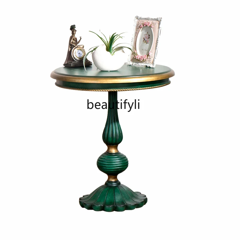 

zq American Solid Wood Sofa Side Table Corner Table Balcony Small Coffee Table Small round Table Method European Style Tea Table