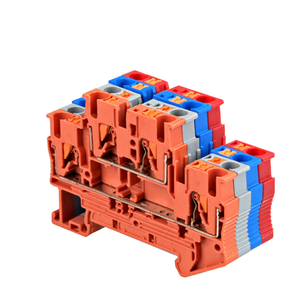 

10pcs Din Rail Terminal Block PTTB-2.5 4 Colors Electrical Connector Double Layer Spring Wiring Connection Wire Conductor
