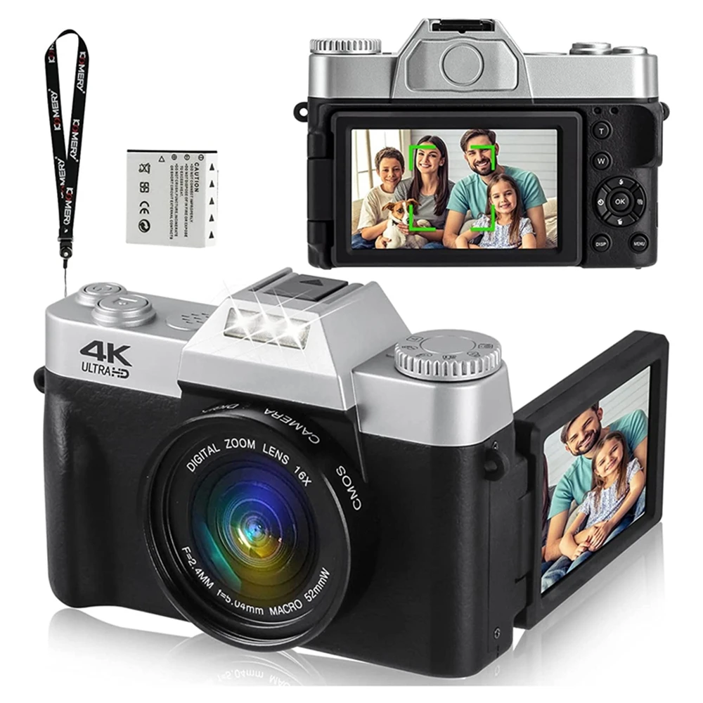 

48MP Digital Photo Camera For Photography Flip Screen 4K UHD Selfie Camcorder YouTube Live Stream Vlog Video Camera Wifi Webcam