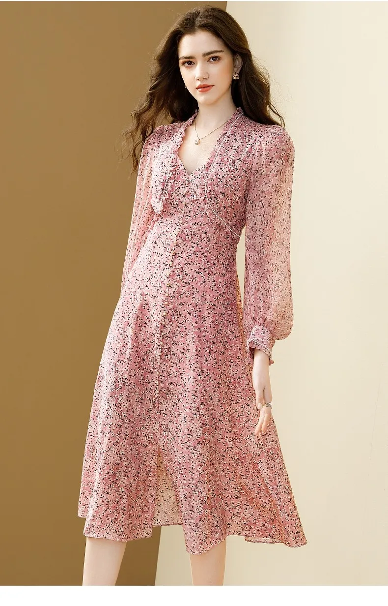 

2023 spring and summer women's clothing fashion new Wooden Ear Stitching Lace Floral Dress 0428