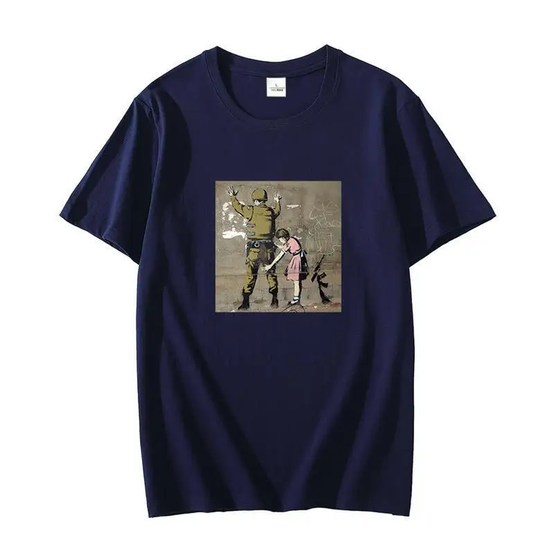 

Banksy Girl Soldier Unisex graphic t shirts Oversized T Shirt Cotton Short Sleeve Shirt Tee Tops Summer Harajuku Men's clothing