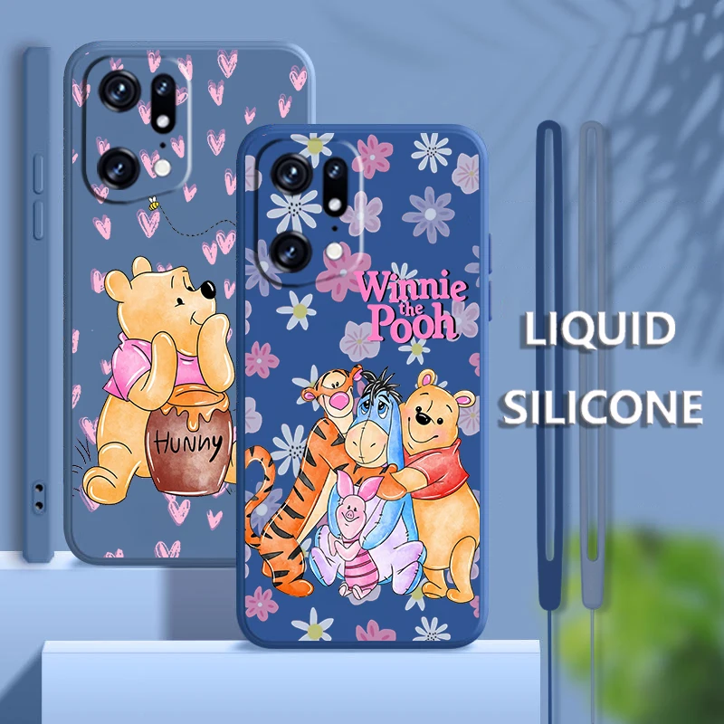 

Cartoon Winnie the Pooh For OPPO Find X5 X3 X2 neo Pro Lite A5 A9 2020 A53S A77 A96 A94 4G 5G Liquid Rope Soft Phone Case Fundas