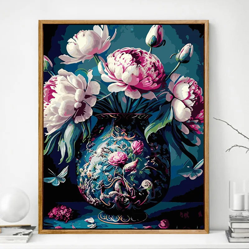

40*50CM DIY Painting By Numbers Peony Flower Acrylic Paint By Number Handpainted On Canvas Picture Cooring For Home Wall Decor
